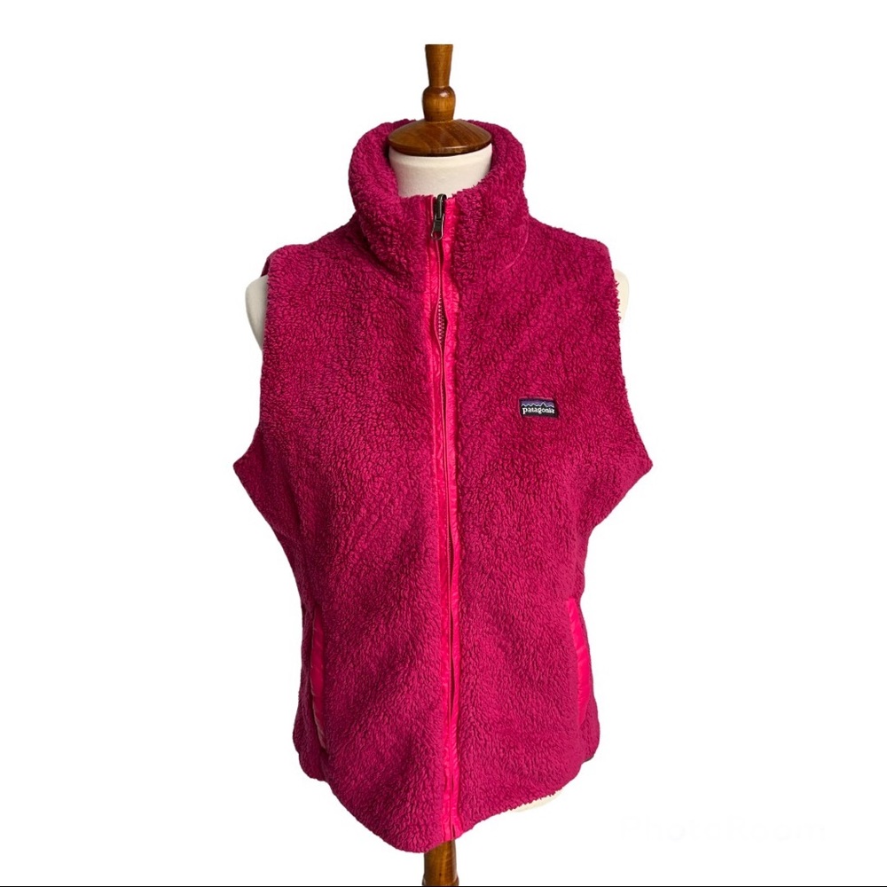 Patagonia Los Gatos Pink Green High Pile Fleece Reversible Sleeveless Vest